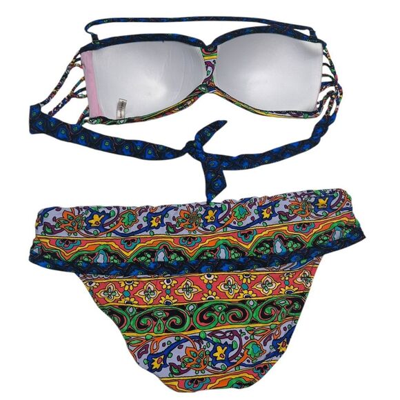 Nanette Lepore Strapless Bikini Boho Multicolor Paisley Print Halter Swimsuit - Picture 4 of 11